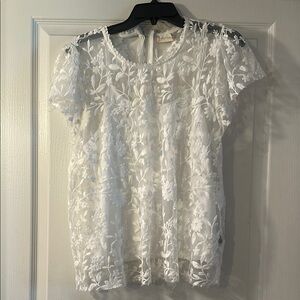 Altar'd State Cream Embellished Short Sleeve Blouse